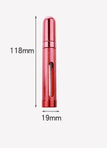 12ml aluminium travel perfume bottle with glass liner in various colours including blue, gold, pink, red, silvery, violet