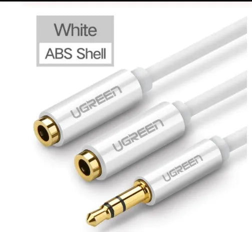 20cm black earphone cable with gold 3.5mm connectors on grey background