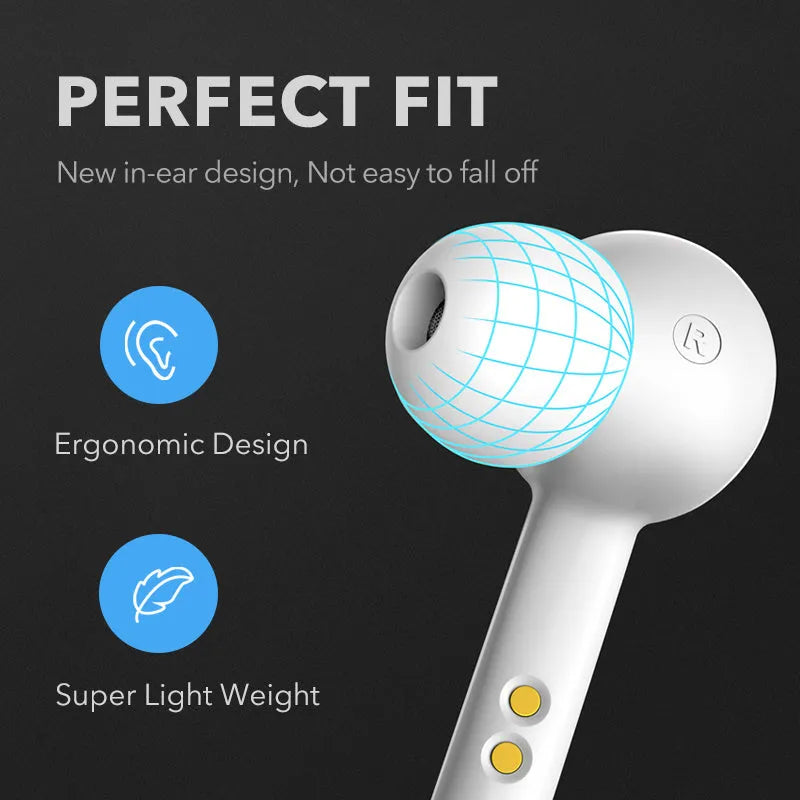 Black and white TWS wireless Bluetooth headphones with earbud design