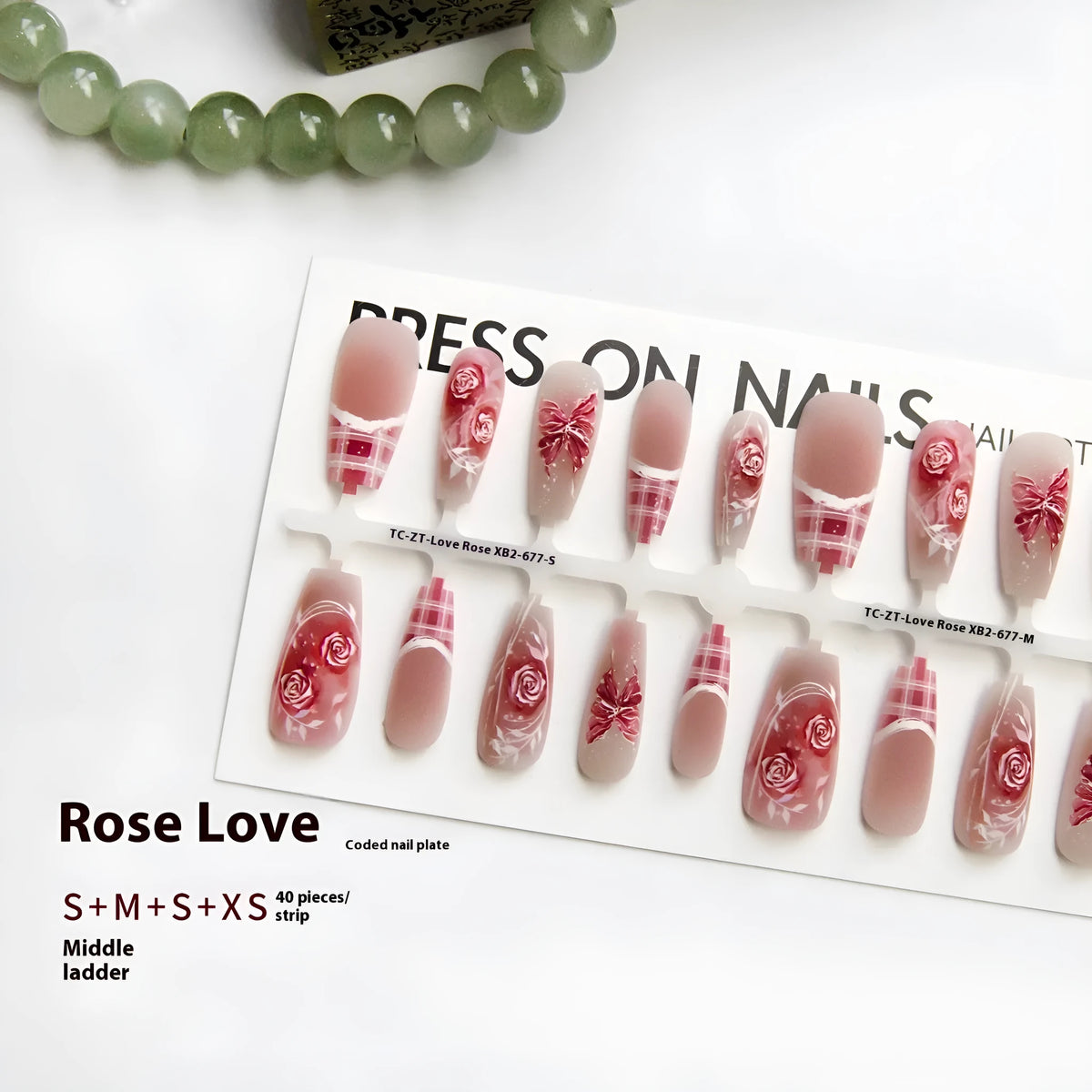 Retro French ballet nail stickers Love Rose colour ultra-thin seamless set 40 pieces