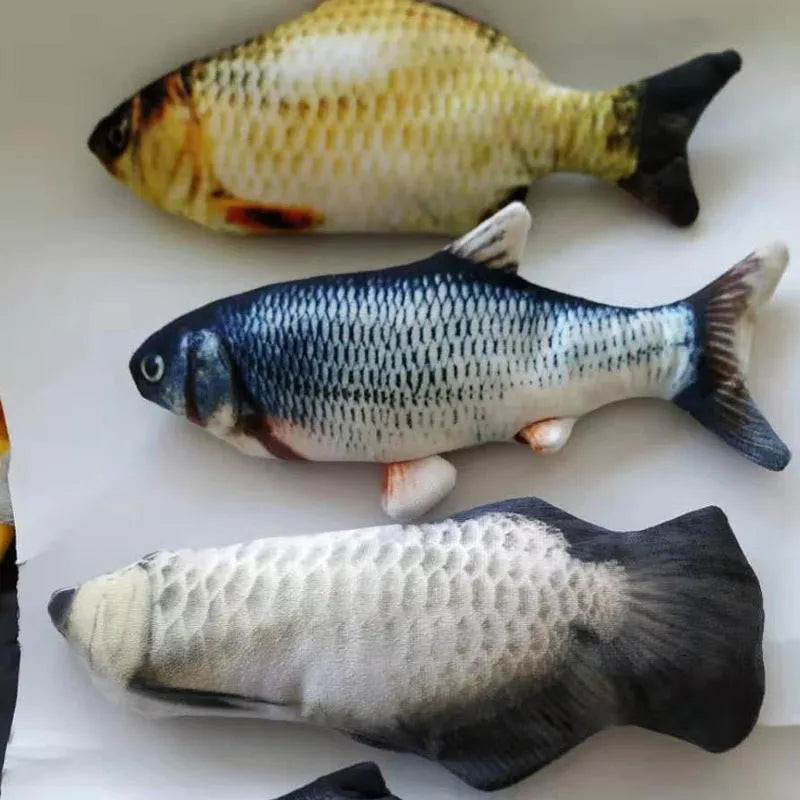 Electric jumping fish cat toy 30cm long with USB cable, multicolour options including carp and clownfish designs
