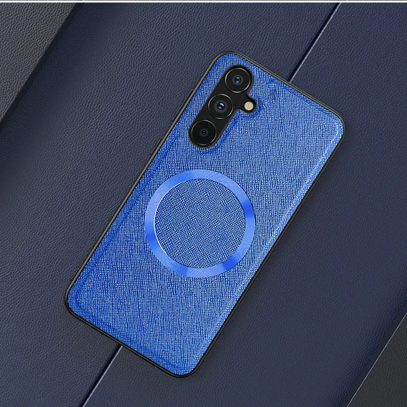 Magnetic protective cross CD phone case for Samsung in imitation leather with anti-fall and anti-fingerprint finish, Charming Purple colour
