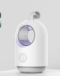 White or blue indoor mosquito killer lamp with UV light, silicone handle, and USB cable.
