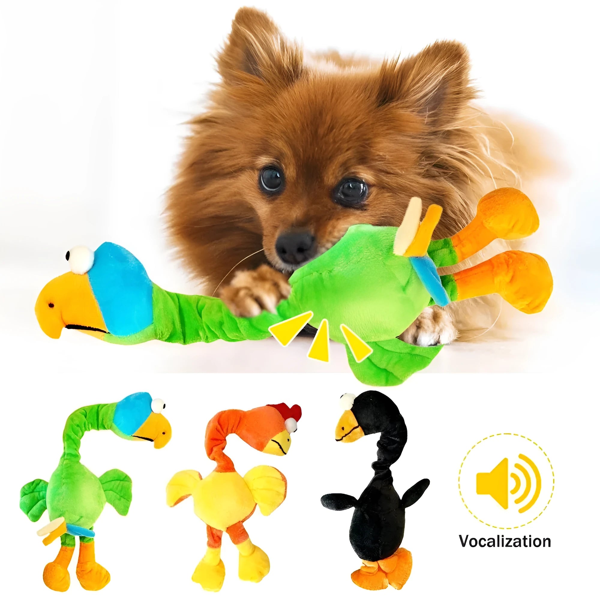 Screaming chicken sound dog chew toy in durable rubber, available in black, green and orange colours