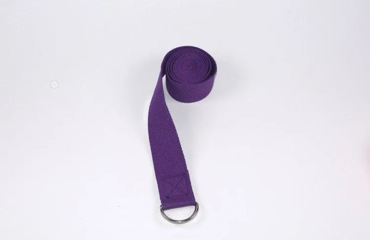 Cotton yoga stretching strap in black, adjustable length 183 cm for flexibility exercises