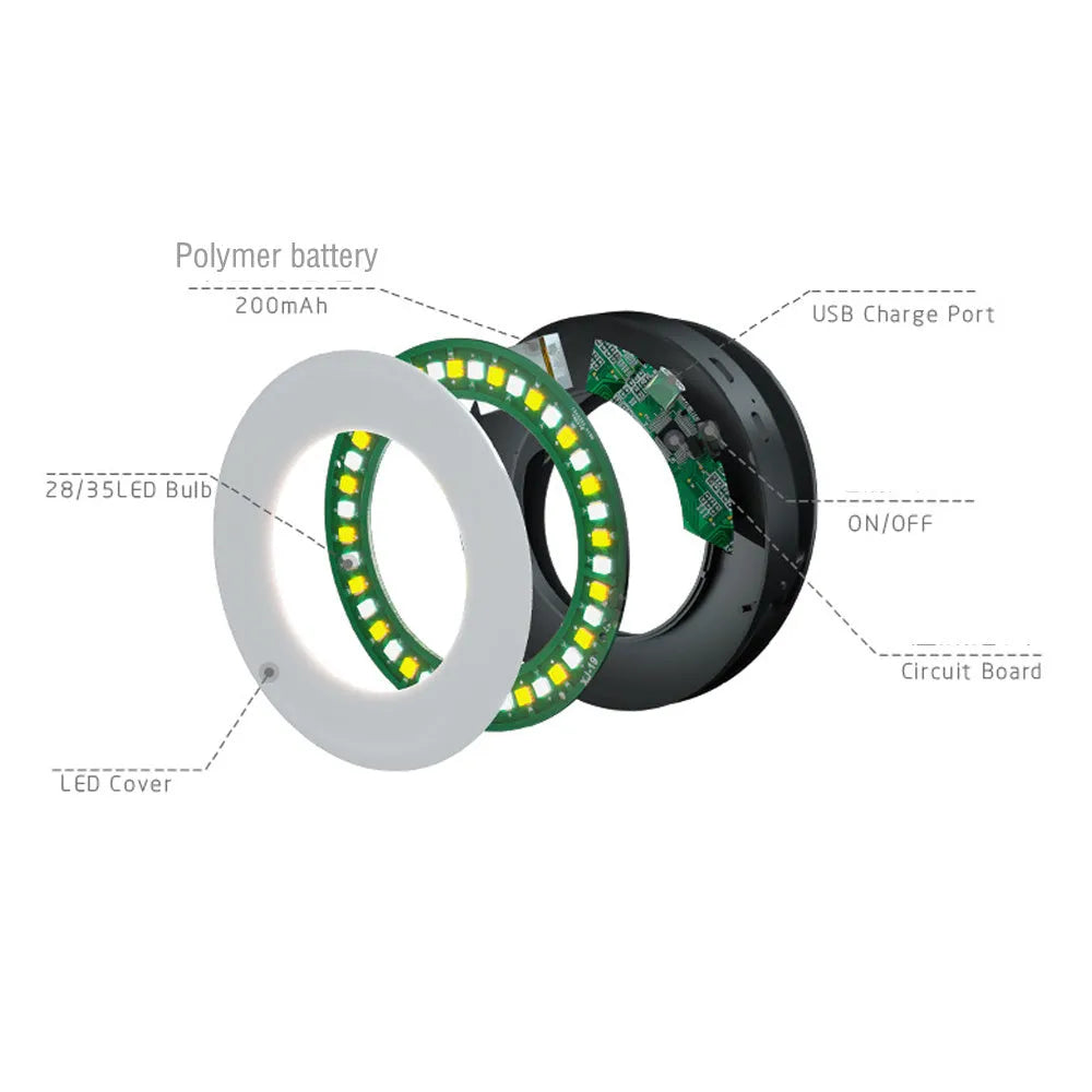Black circular LED selfie ring light with USB cable for mobile phone photography
