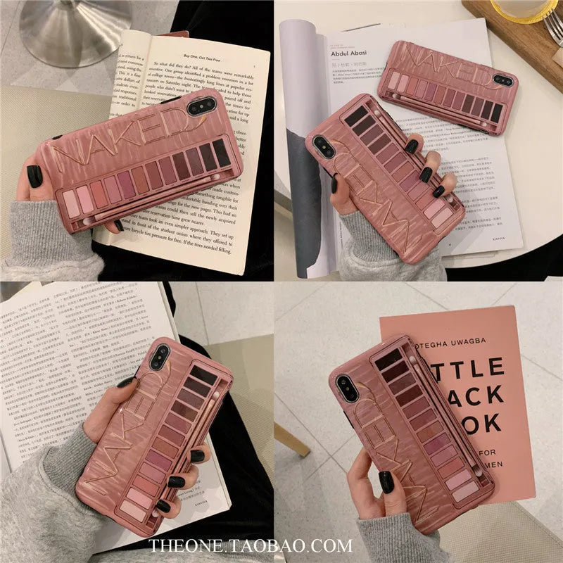 Silicone phone case with textured eye shadow design for iPhone, shown in flesh colour.
