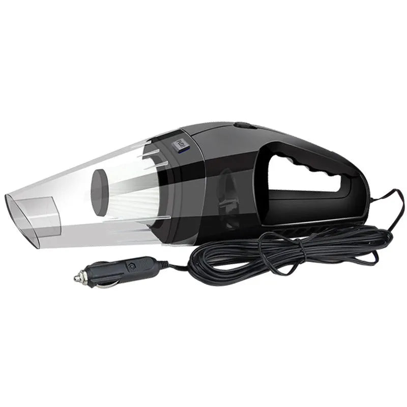 Portable handheld car vacuum cleaner in orange, black or blue with 12V plug and attachments