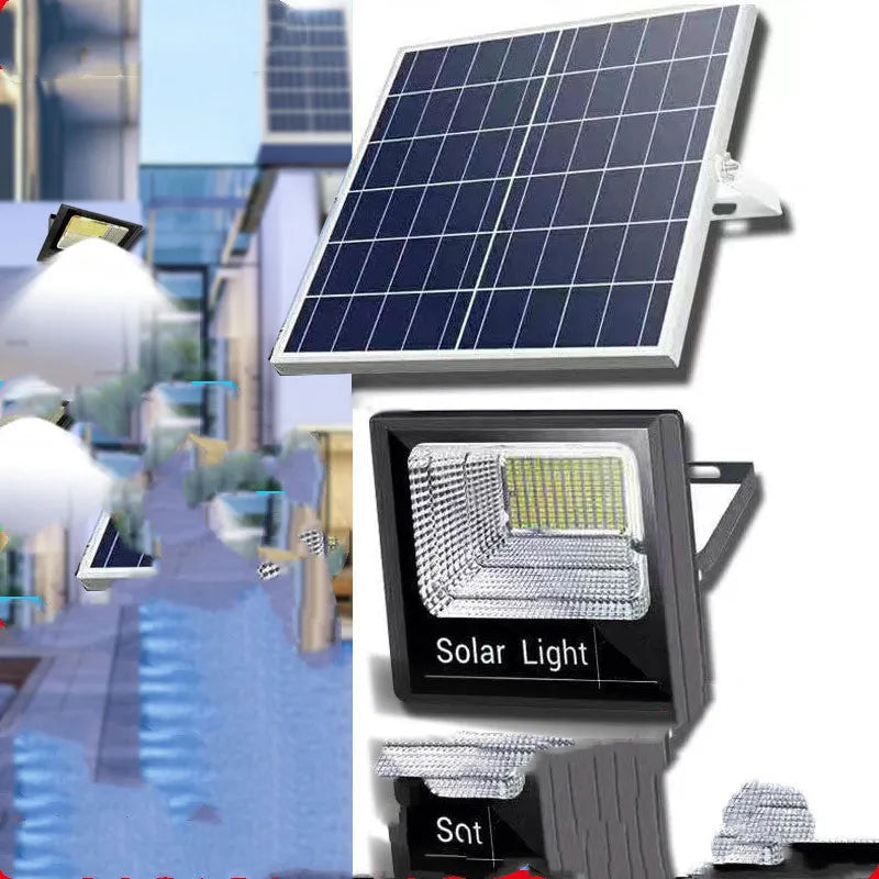 Black solar garden light with solar panel and LED illumination for outdoor use