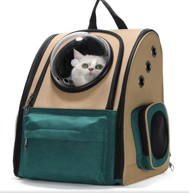 S1202 vertical dark green pet backpack with alloy frame for cats and dogs