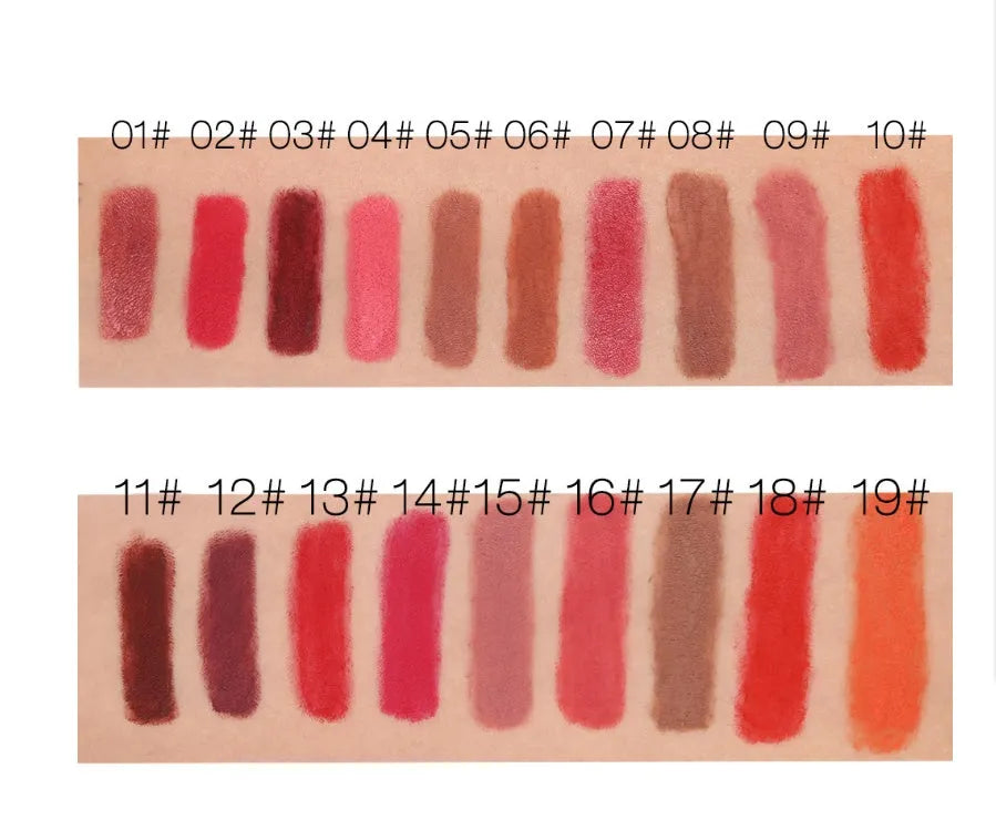 Matte non-stick cup lipstick pen in 18g size available in 19 colours with compact 11.8cm design