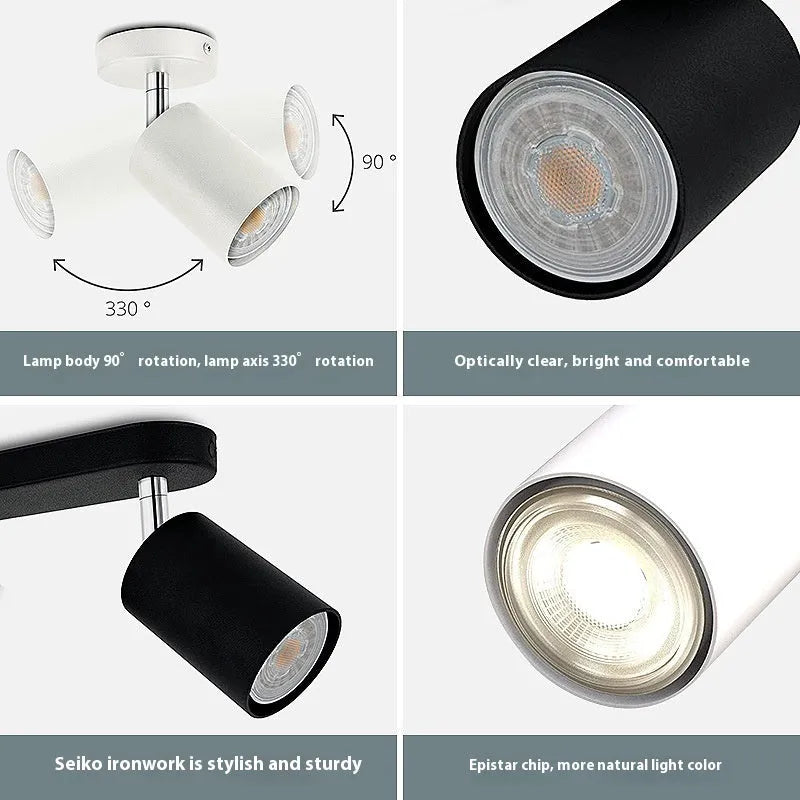 Ceiling anti-glare lamp with aluminium shell in white finish, three-head configuration, modern style