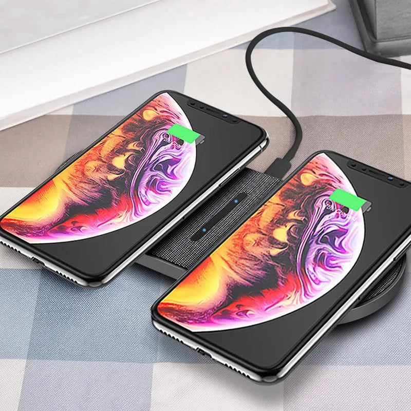 Black wireless charging pad pair with LED indicator lights and Type-C USB port