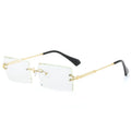 Fashion rimless cut edge square sunglasses with PC lenses in Gold blue colour, plastic and metal frame