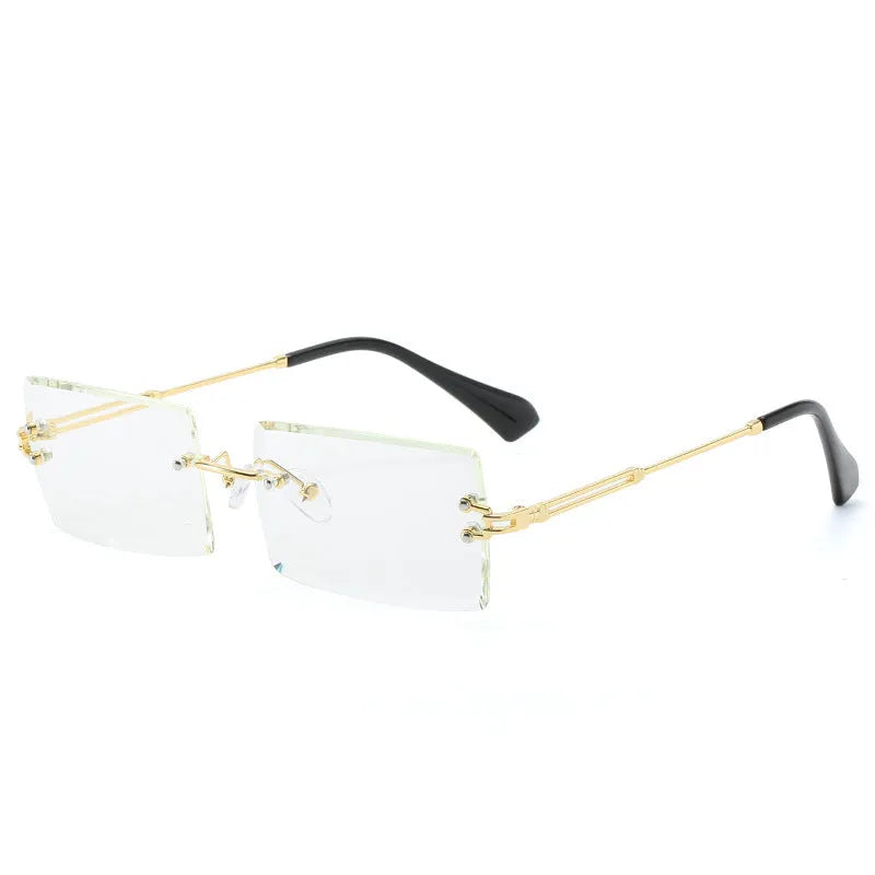 Fashion rimless cut edge square sunglasses with PC lenses in Gold blue colour, plastic and metal frame