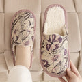 Household cotton slippers with linen surface, PVC sole, in floral colour patterns with UK size options