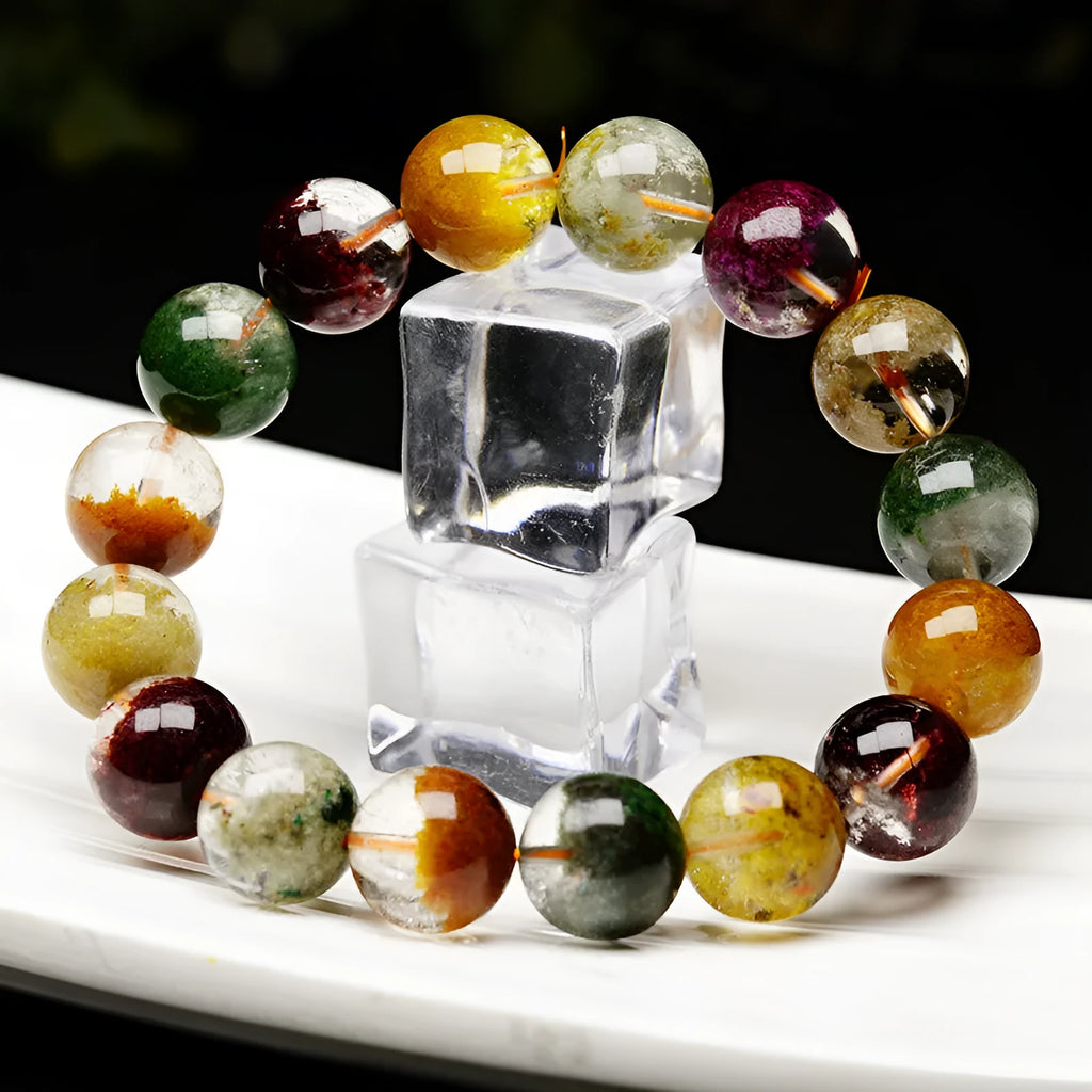 Colourful ghost cornucopia crystal bracelet with 10mm beads in retro ethnic style