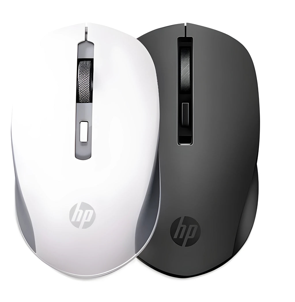 Silent wireless mouse in black colour with compact shape and smooth gliding base