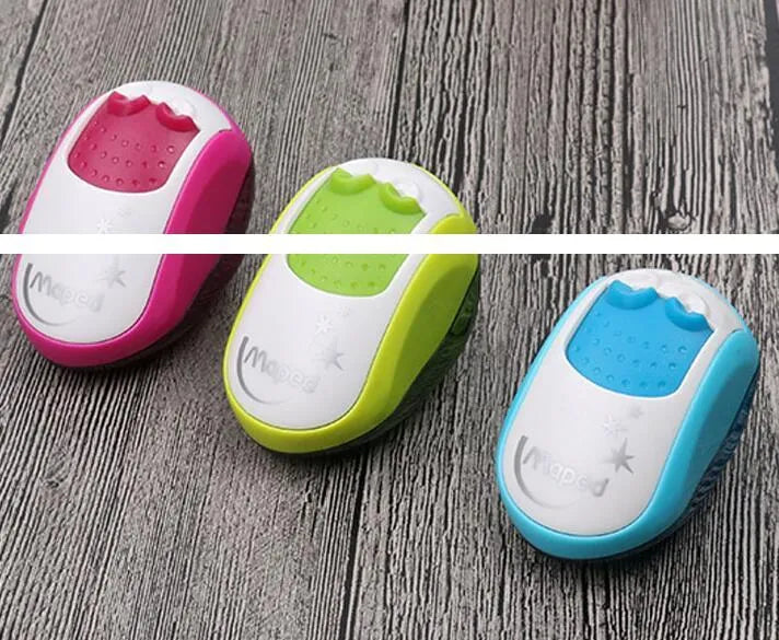 Double hole pencil sharpener with closed design for normal and thick pencils in random colour