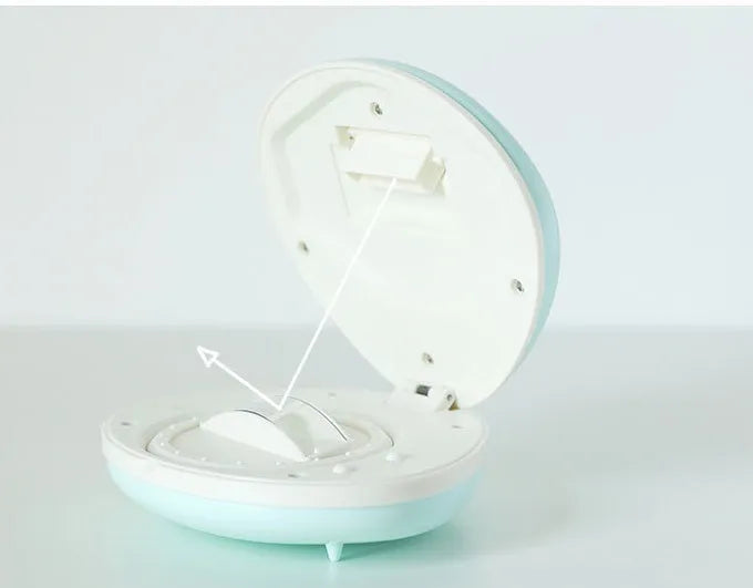 Shell rainbow projection light in blue or pink, ABS plastic, 130 x 118 x 54mm, USB 5V 1A, 1200mAh battery.