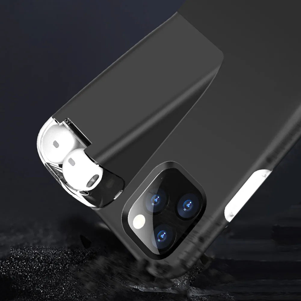 2-in-1 black edge case cover holding iPhone and AirPods charging case in matte acrylic and silicone