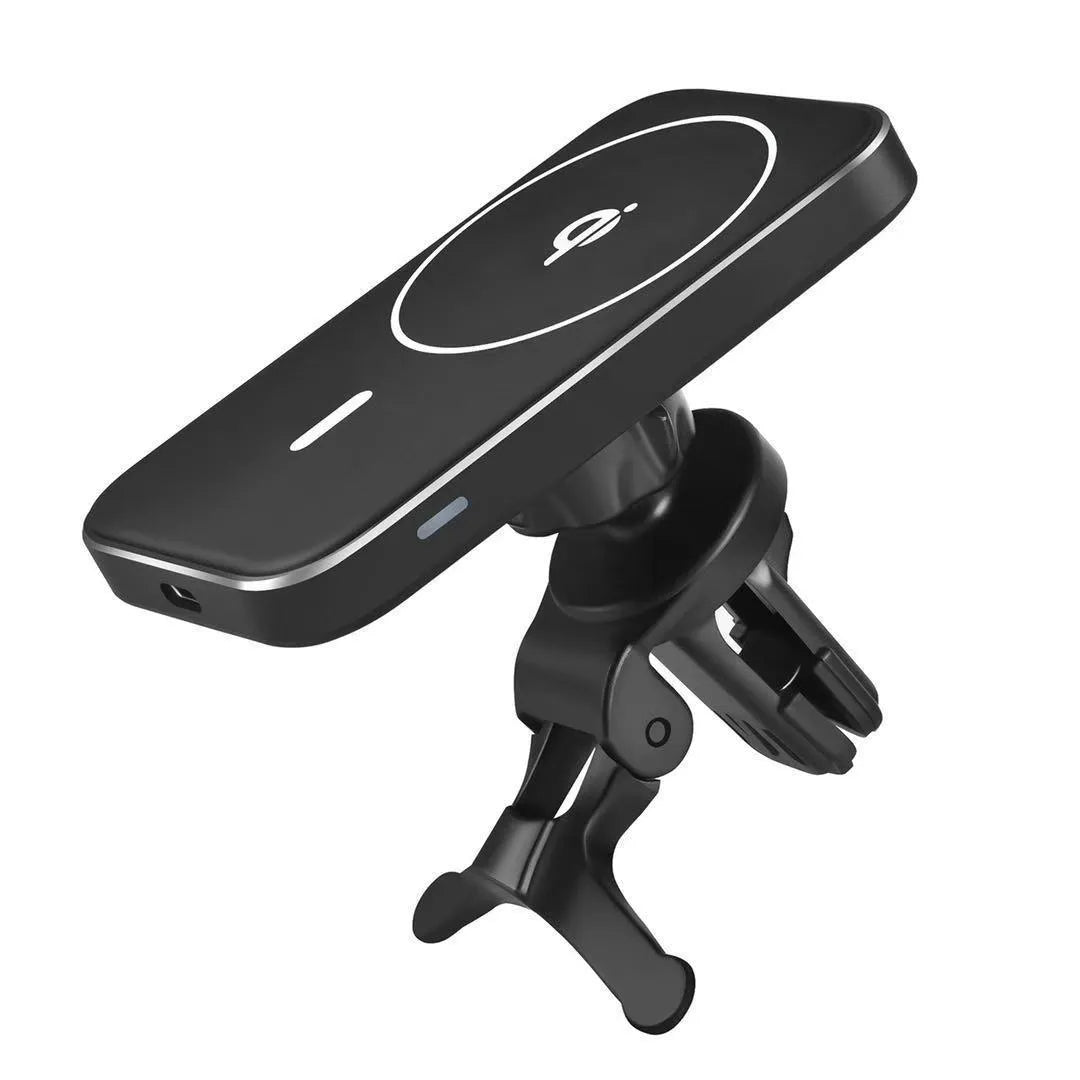 Black M6 magnetic wireless car charger with USB cable for vehicle installation