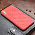 Luxury grid weave pattern iPhone case in TPU for models 6, 7, 8, and X, shown in black colour.