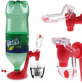 Red plastic Magic Tap soda drink dispenser for 2-litre bottles on a kitchen counter.