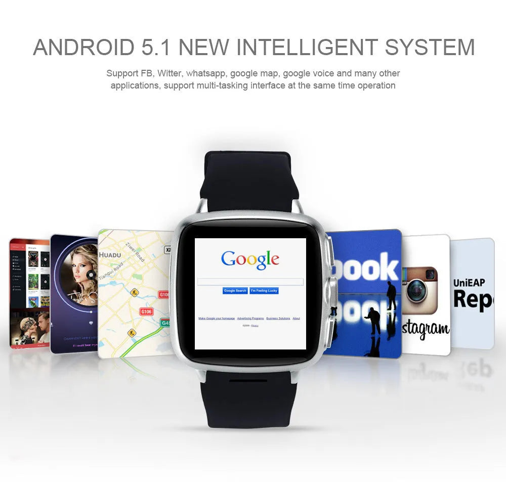 Z01 smart watch with 1.54 inch HD touchscreen on wrist, showing Android interface