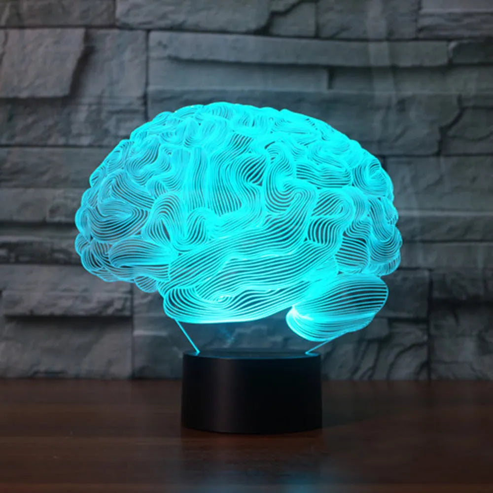 3D acrylic desk lamp with colourful LED illumination and remote control on wooden surface