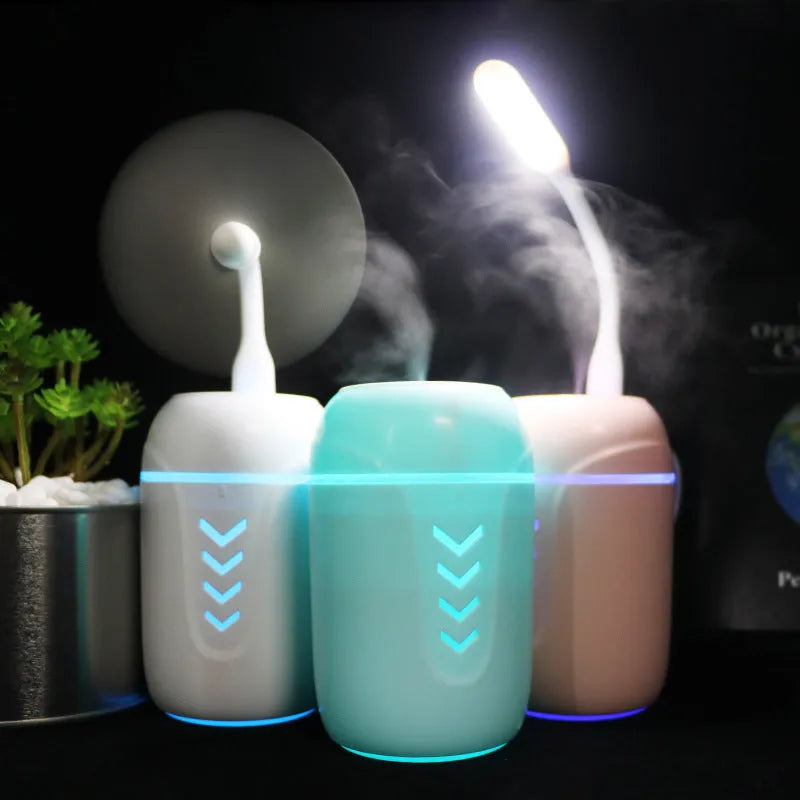 Blue columnar portable USB humidifier with 200ml tank for car and travel use