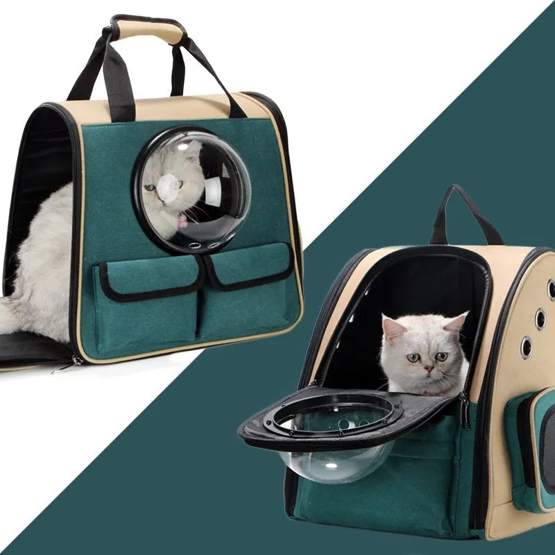 S1202 vertical dark green pet backpack with alloy frame for cats and dogs