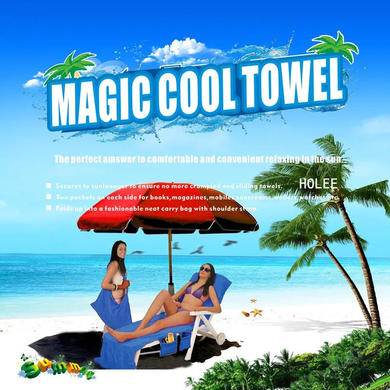 Beach chair cover 215x75cm microfiber fleece in blue for sun lounger