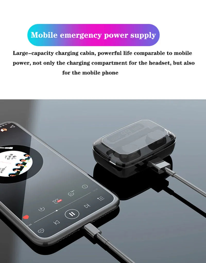 Black M11 style Bluetooth wireless headset with digital display and touch controls