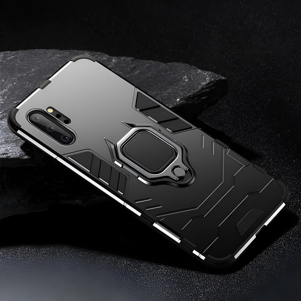 Iron Man brand magnetic hard case for Samsung Galaxy phone in black, blue, and red colours.