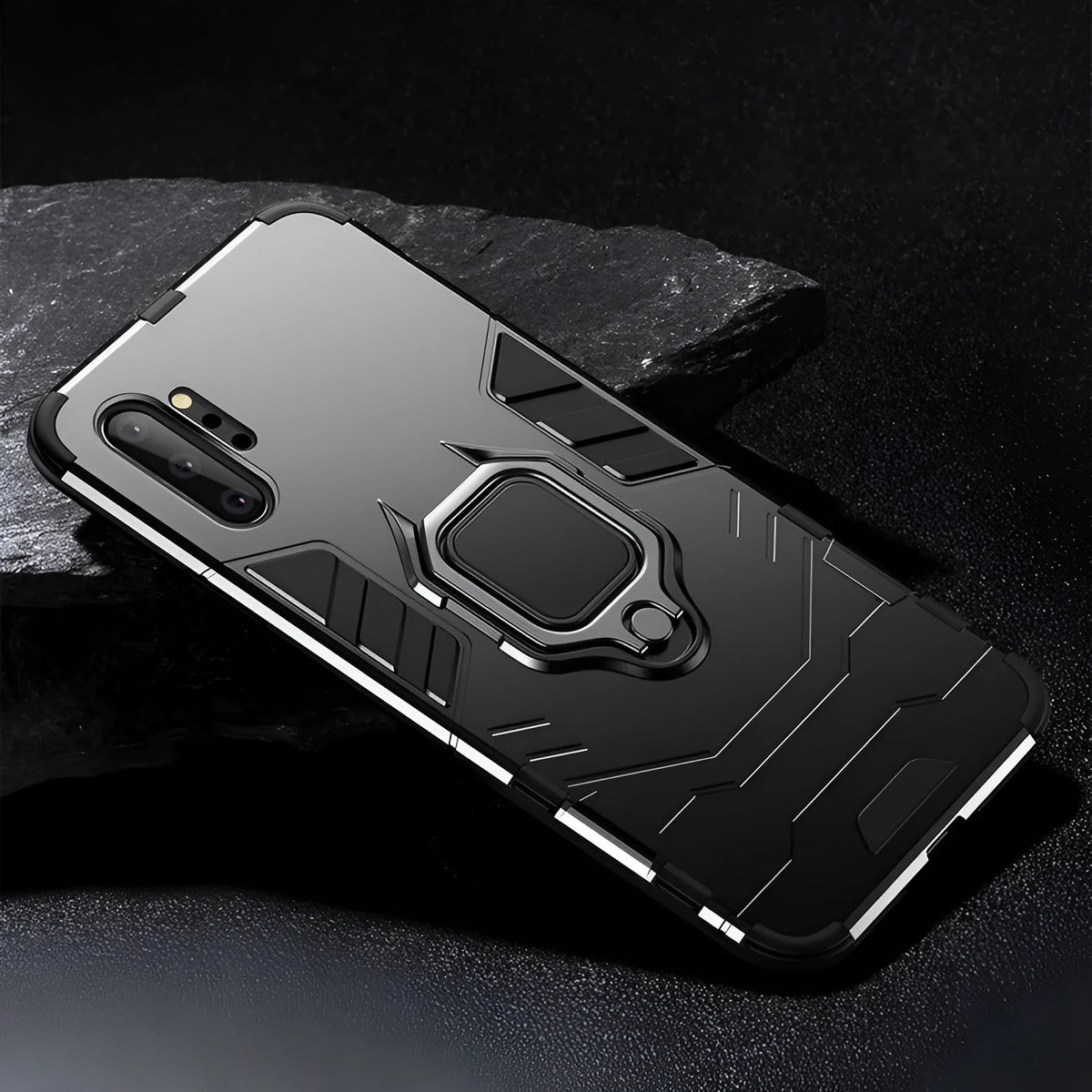 Iron Man brand magnetic hard case for Samsung Galaxy phone in black, blue, and red colours.