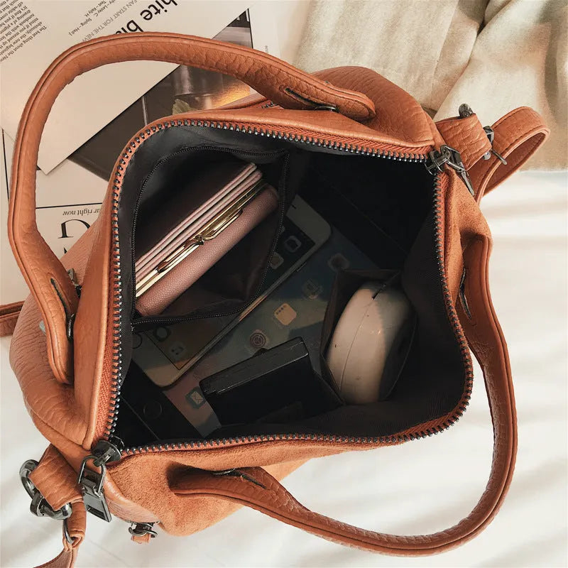 Soft PU leather women's tote shoulder bag with zip closure in classic colour options