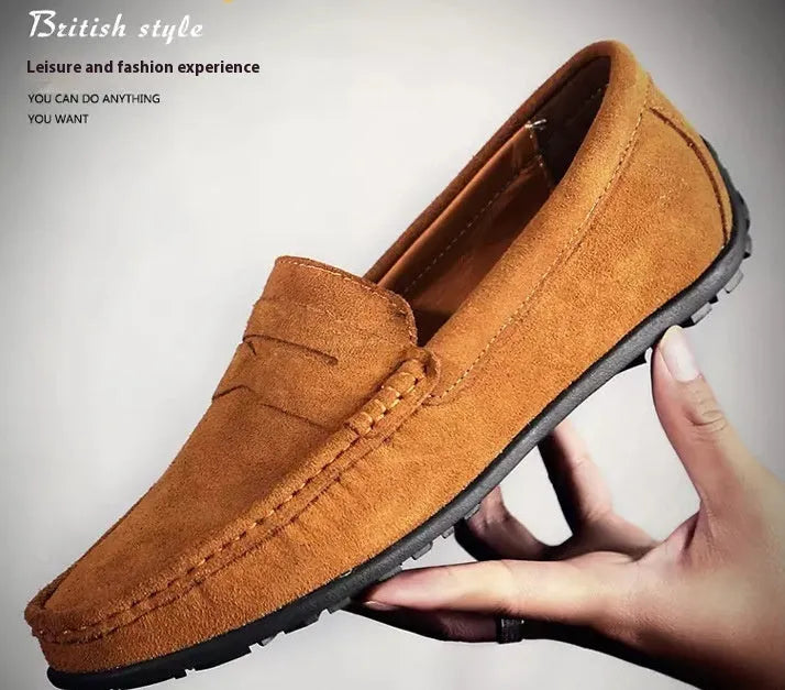 Men's suede leather casual loafers in plus sizes 38-47 with rubber soles and Gommino style