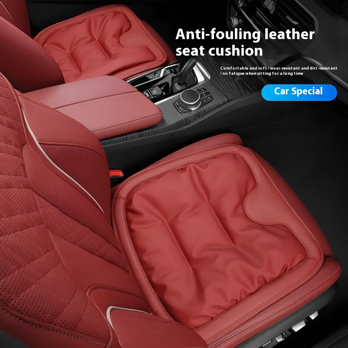 Anti-fouling leather car seat cushion in three-piece set for front and rear seats, colour option shown