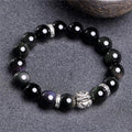 Natural obsidian bracelet with 999 silver cloud charms in male 12mm and female 10mm sizing options