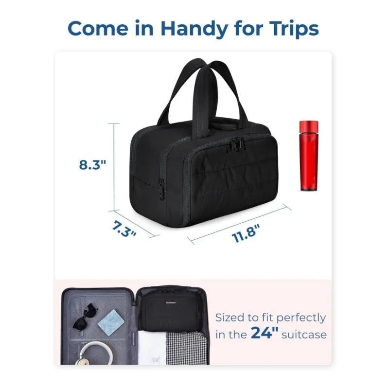 Lightweight polyester travel toiletry bag with wide opening and fluffy lining in multiple colour options