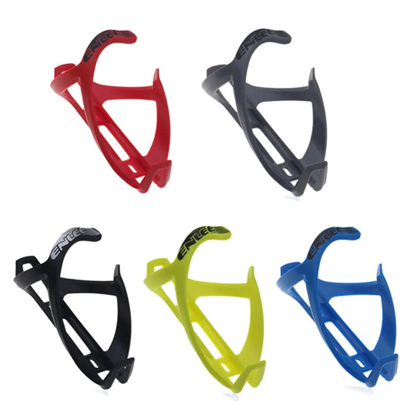Mountain bike plastic bottle cage in six colour options mounted on bicycle frame