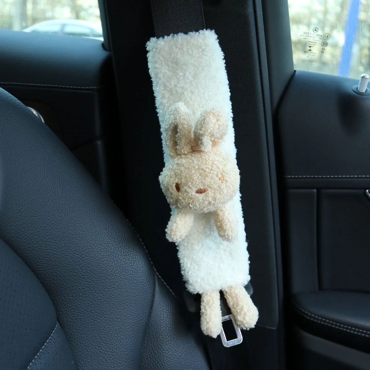 Cartoon plush car seat belt shoulder protector in lamb wool with rabbit or bear designs
