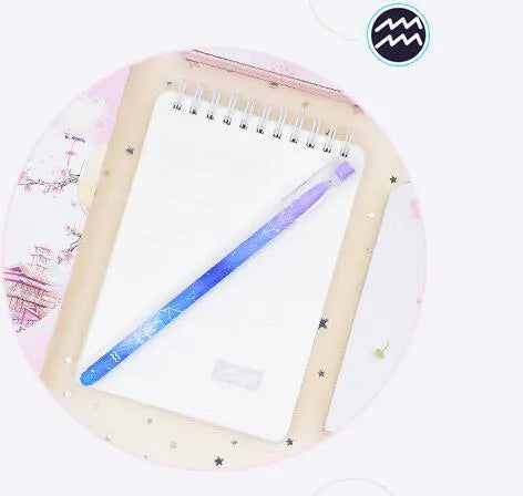 Box of 12 quick-drying gel pens with constellation designs and plastic bodies