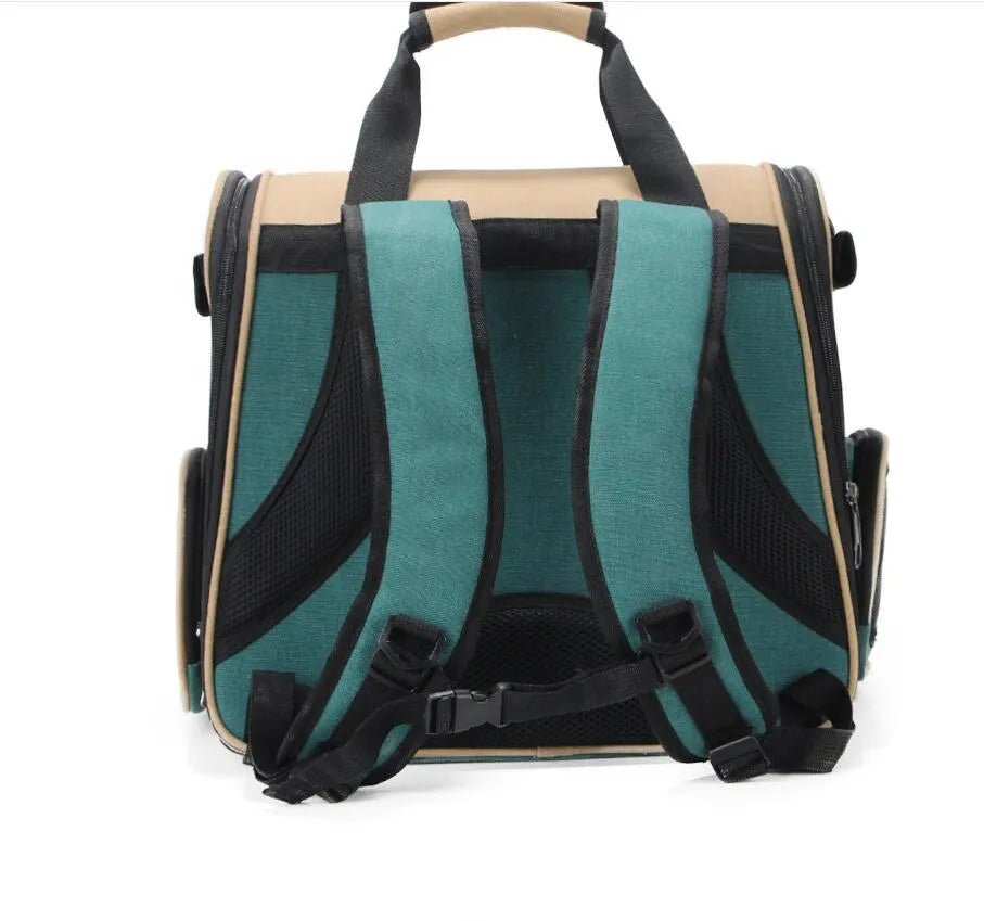 S1202 vertical dark green pet backpack with alloy frame for cats and dogs