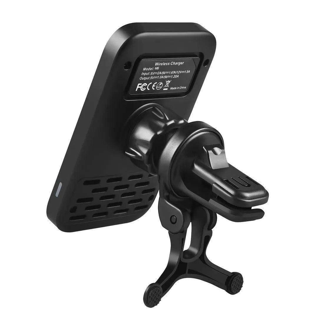 Black M6 magnetic wireless car charger with USB cable for vehicle installation