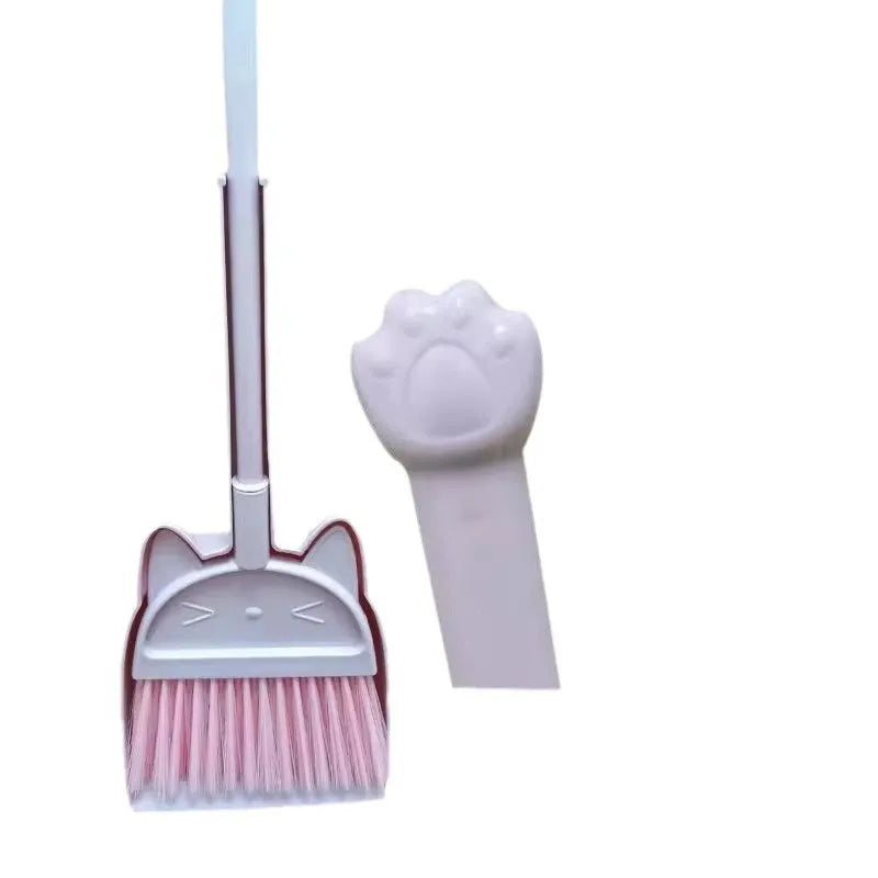 Plastic broom and dustpan set with rotating brush holder in beige, green, or purple colours