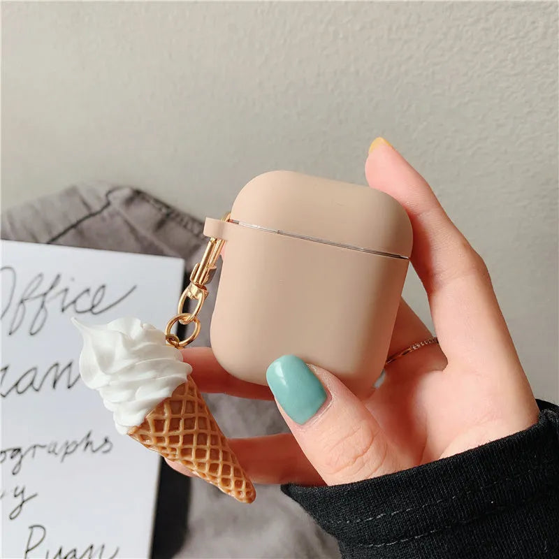 Cylinder ice cream design AirPods 2 silicone case with transparent finish showing device colour