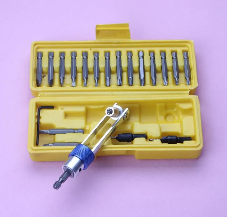 Half Time Drill driver kit with swivel head and selection of Phillips, flathead, and countersink bits