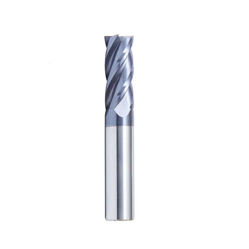 Hard alloy carbide milling cutter with straight shank and spiral cutting edges.